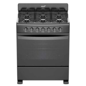 Estufa al piso con puerta panorámica 6 quemadores 30 pulgadas Negro